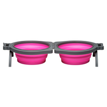 Load image into Gallery viewer, Loving Pets Pink Bella Roma Travel Double Diner Bowl
