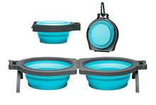 Load image into Gallery viewer, Loving Pets Blue Bella Roma Travel Double Diner Bowl
